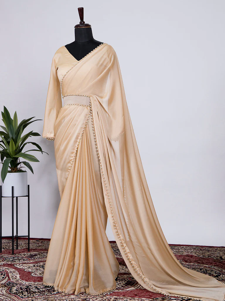 Cream Color Rangoli Silk Material Saree