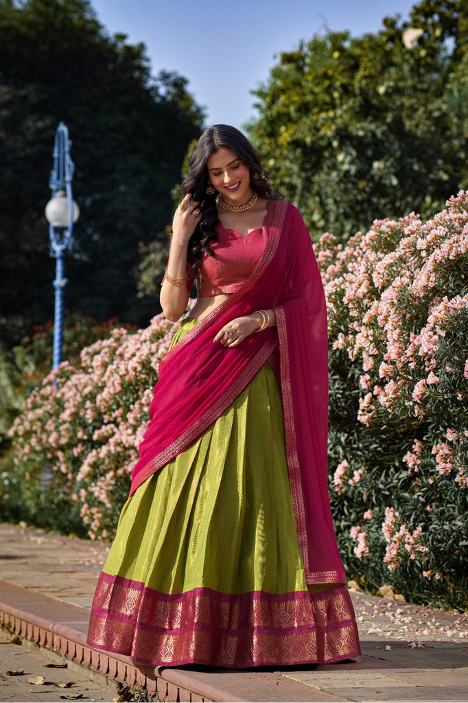 Unveiling Elegance: A Look into the South-Indian Kanchipuram Lehenga Collection 7 Unveiling Elegance: A Look into the South-Indian Kanchipuram Lehenga Collection