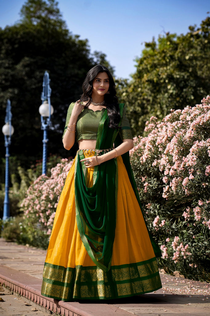Unveiling Elegance: A Look into the South-Indian Kanchipuram Lehenga Collection 3 Unveiling Elegance: A Look into the South-Indian Kanchipuram Lehenga Collection