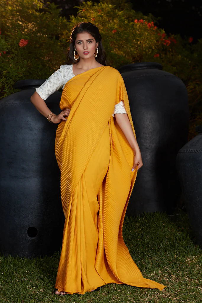 yellow saree with white blouse