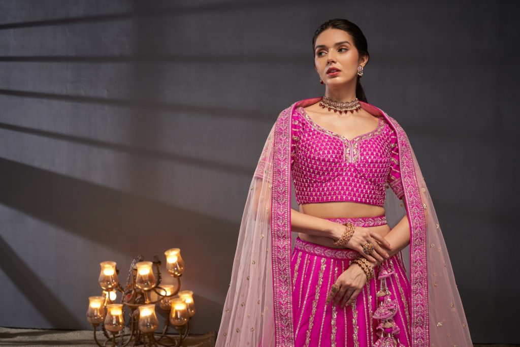 Embrace Timeless Beauty: The Pink Pure Silk Lehenga Choli Set of Your Dreams 1 Pink Pure Silk Bridal Lehenga Choli Set with Moti, Zarkan & Sequin Embroidery
