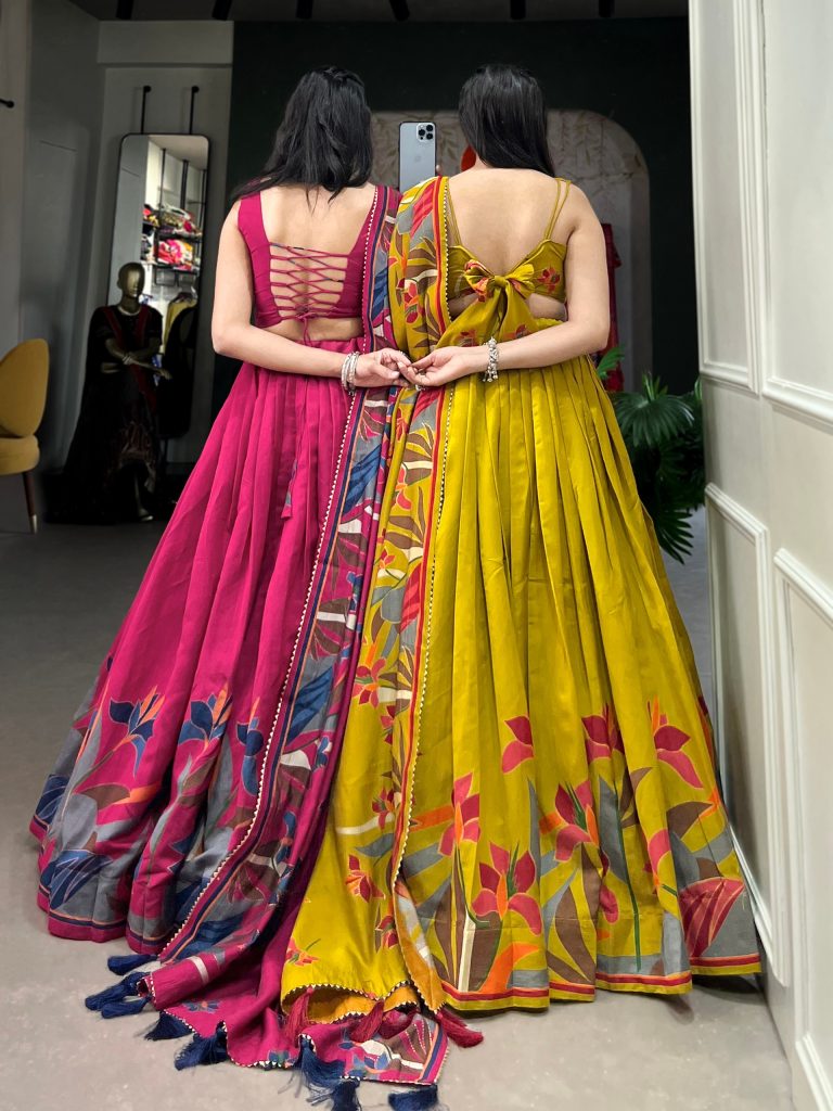 Rani Pink Floral Lehenga Choli with Foil Print & Gotta Patti Dupatta