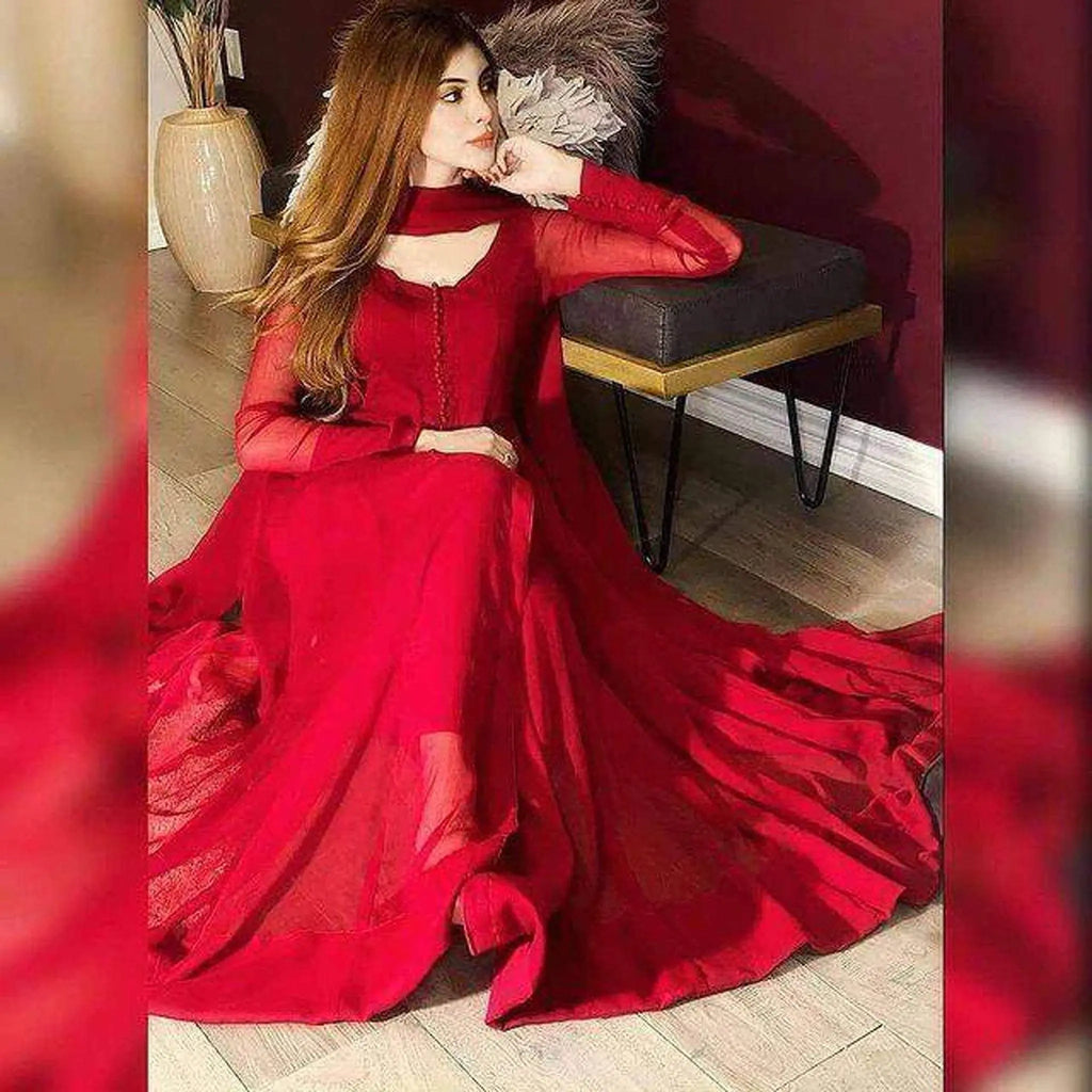 Make a Statement with the Red Georgette Anarkali Suit: Perfect for Casual Parties and Weddings 1 Make a Statement with the Red Georgette Anarkali Suit: Perfect for Casual Parties and Weddings