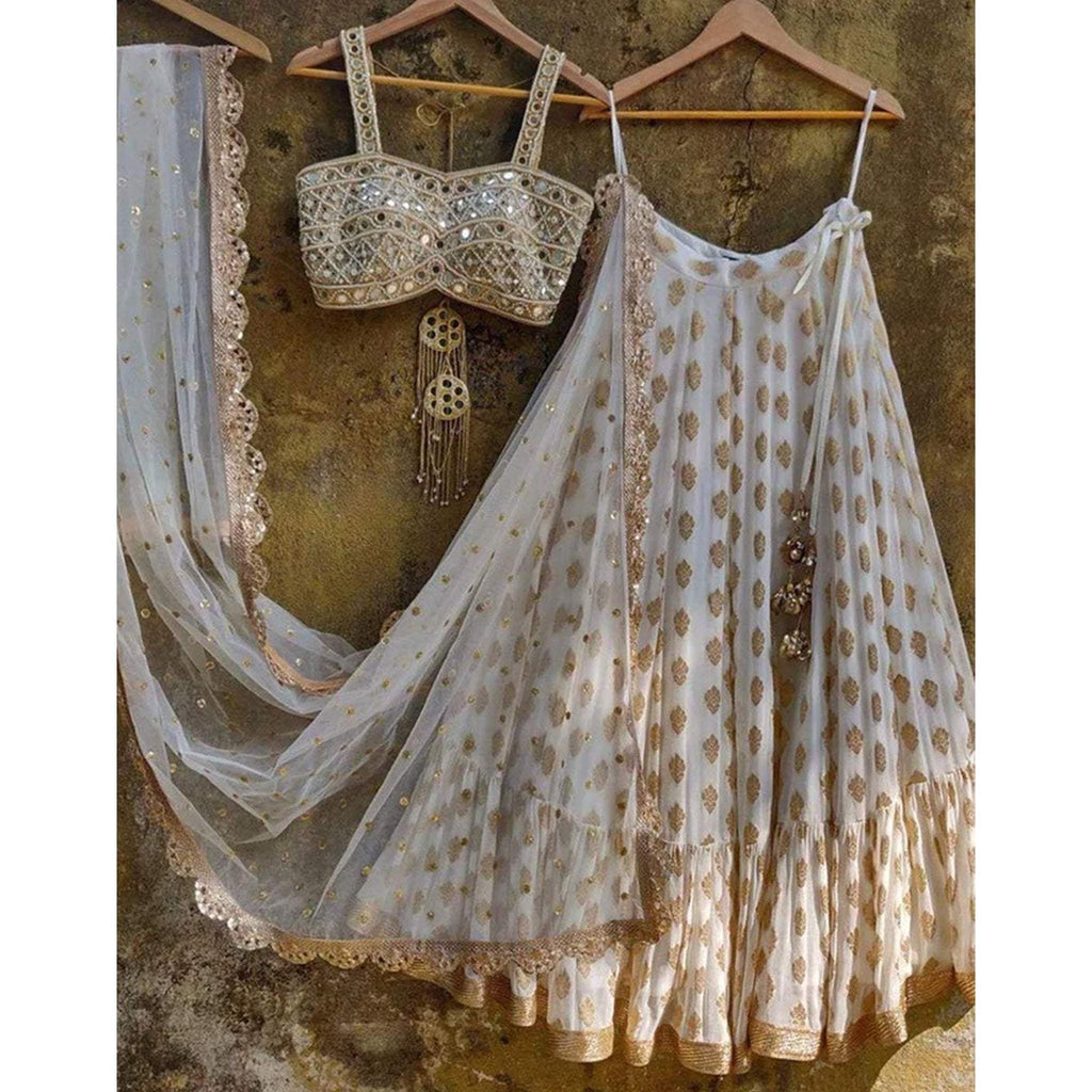 Timeless Elegance – The Allure of the Designer White Banarasi Silk Lehenga Choli 1 Designer White Lehenga Choli In Banarasi Silk and Embroidery